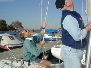 ...and pull it into place with the forestay